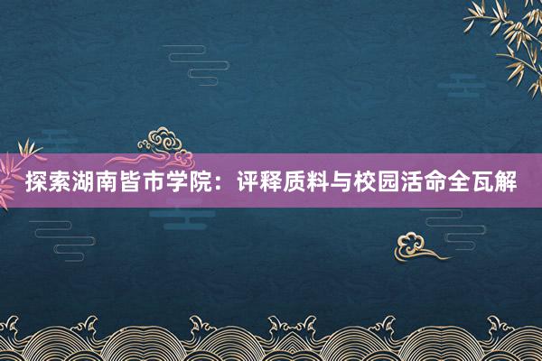 探索湖南皆市学院：评释质料与校园活命全瓦解